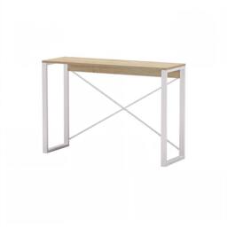 Ventryn Natural Oak Console Table Modern Metal Frame Cross Supports in White - thumbnail 1
