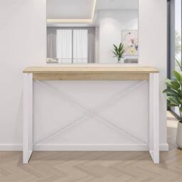 Ventryn Natural Oak Console Table Modern Metal Frame Cross Supports in White - thumbnail 5