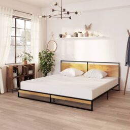 Berkfield Home Bed Frame Metal 200x200 cm in Black - thumbnail 1