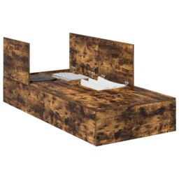 Berkfield Home Storage Bed Frame Smoked Oak 100x200 cm in Brown - thumbnail 2