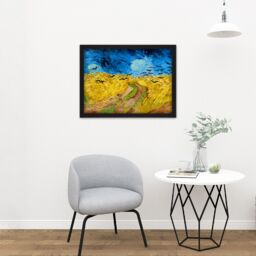 "Artery8 Wall Art Print Van Gogh Wheatfield With Crows Painting Large Framed Wall Décor Art in Light Oak - Size: W18"" x H24""" - thumbnail 2