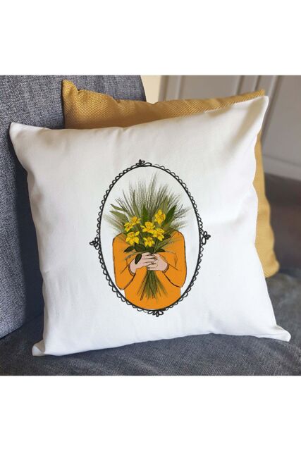 Afewhometruths March Birth Flower Cushion in Off-White - Size: 40 cm x 40 cm