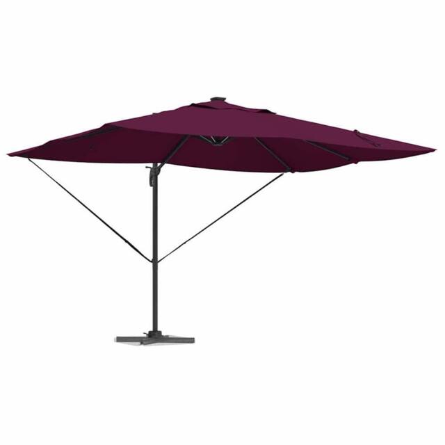 Berkfield Home Stylish Cantilever Roma Parasol with LEDs Bordeaux Red 352x251x26 in Maroon - image 1