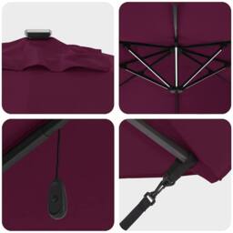 Berkfield Home Stylish Cantilever Roma Parasol with LEDs Bordeaux Red 352x251x26 in Maroon - thumbnail 9