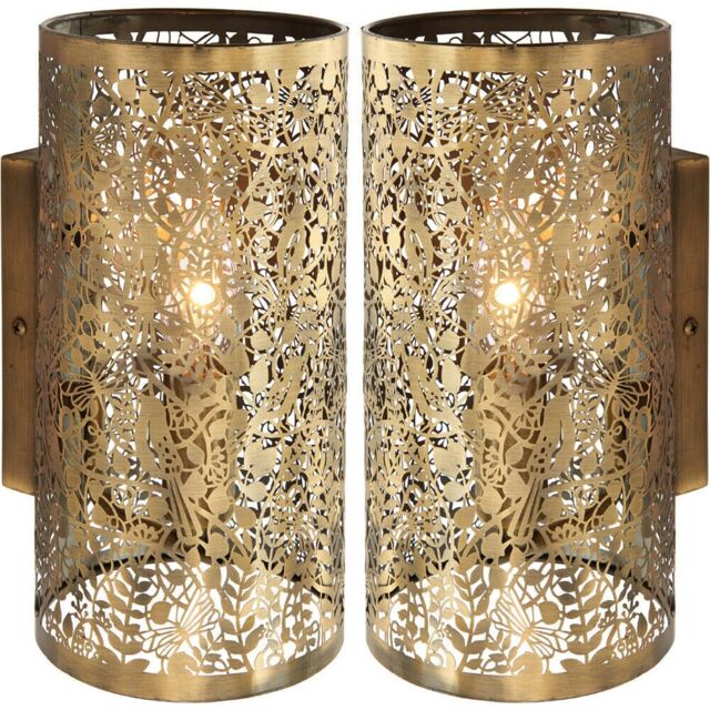 Loops 2 PACK Dimming LED Wall Light Pretty Brass Birds Steel Shade Modern Lamp Fitting in Metallics - image 1
