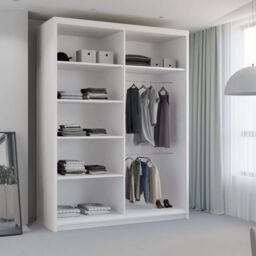 MN Furniture Wardrobe with Sliding Door-Mirror & LED Light 150cmx217cm in White - Size: 150 cmx217 cm - thumbnail 2
