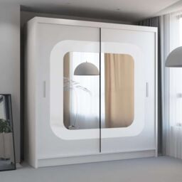 MN Furniture Wardrobe with Sliding Door-Mirror & LED Light 150cmx217cm in White - Size: 150 cmx217 cm - thumbnail 1