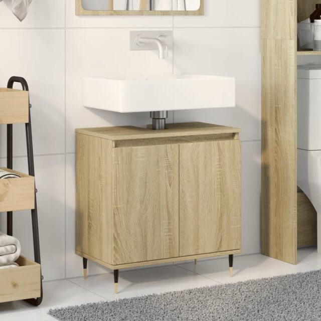 Berkfield Home Bathroom Cabinet Sonoma Oak 58x33x60 cm Engineered Wood in Brown - Size: 58 x 33 x 60 cm - image 1