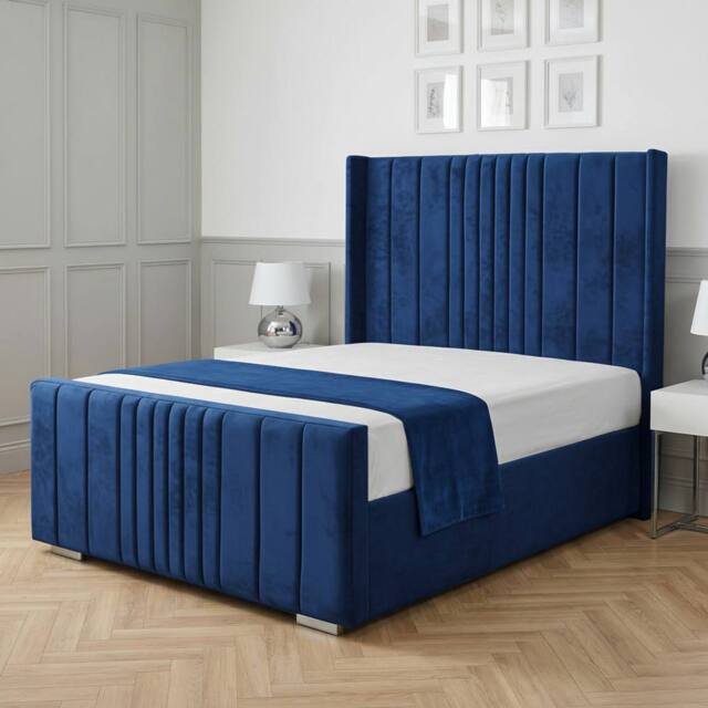 Living Comfort Bedz Cambridge Wingback Ottoman Gas Lift Storage Bed with 48 Inch Headboard in Blue - Size: Double - image 1
