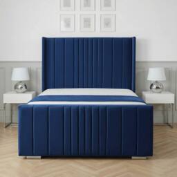 Living Comfort Bedz Cambridge Wingback Ottoman Gas Lift Storage Bed with 48 Inch Headboard in Blue - Size: Double - thumbnail 2