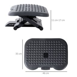 HOMCOM Ergonomic Footrest Adjustable Height & Angle, Home Office Foot Rest Stool with Non-Skid Massage Surface Texture Improves Comfort in Black - thumbnail 3
