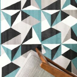 Kukoon Teal Blue Grey Diamond Geometric Living Area Rug - Size: 60 cm x 110 cm - thumbnail 2