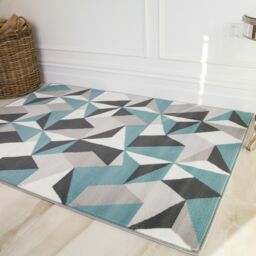 Kukoon Teal Blue Grey Diamond Geometric Living Area Rug - Size: 60 cm x 110 cm - thumbnail 3