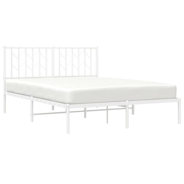 Berkfield Home Metal Bed Frame without Mattress with Headboard White 140x190cm - Size: 140x190 cm - image 1