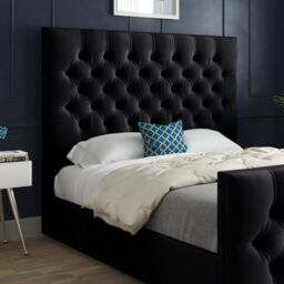 Casani Novara Upholstered Soft Velvet Bed Frame in Black - Size: King - thumbnail 2