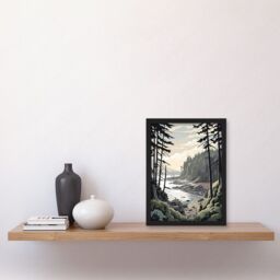 Artery8 Great Bear Rainforest Hikers Coastal Landscape Artwork Framed Wall Art Print A4 in Black - thumbnail 2