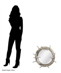 Orsina Antler Steel & Nicklel Finish Wall Mirror, Round Wall Mirror with Texture, Decorative Wall Mirror in Silver - thumbnail 2