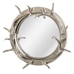 Orsina Antler Steel & Nicklel Finish Wall Mirror, Round Wall Mirror with Texture, Decorative Wall Mirror in Silver - thumbnail 4