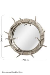 Orsina Antler Steel & Nicklel Finish Wall Mirror, Round Wall Mirror with Texture, Decorative Wall Mirror in Silver - thumbnail 3
