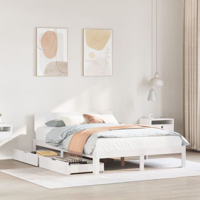 Berkfield Home Bed Frame with Drawers without Mattress White 135x190 cm Double - image 1