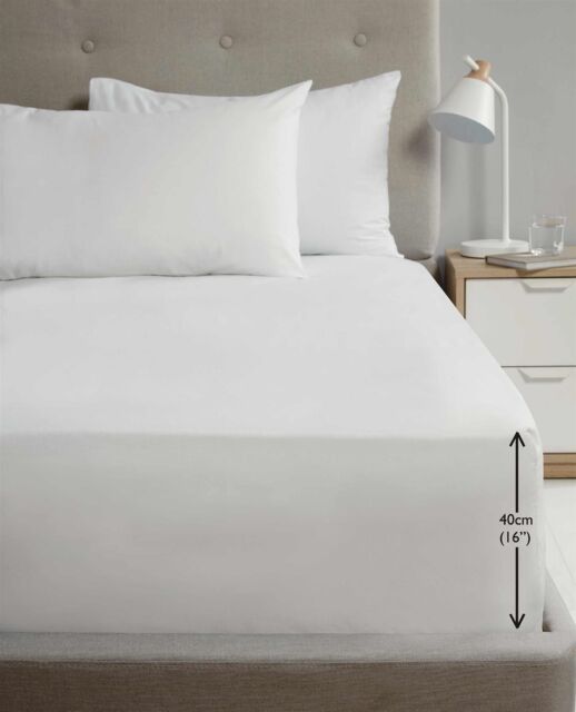 "HomeSpace Direct Percale Extra Deep 16"" Fitted Sheet in White - Size: Super King" - image 1