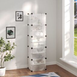 Berkfield Home Shoe Rack Transparent 44x31.5x153.5 cm PP in Clear - thumbnail 1