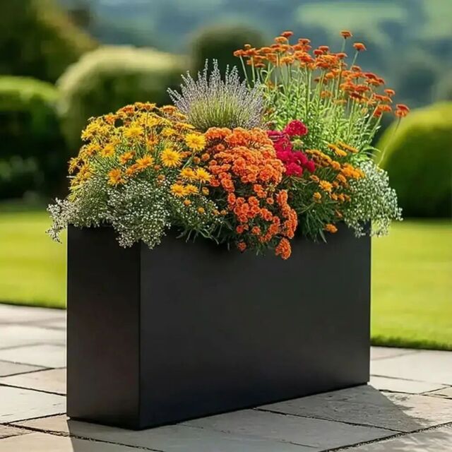 Woven Wood 80cm Long Zinc Galvanised Matte Black 60cm Tall Trough Planter - image 1