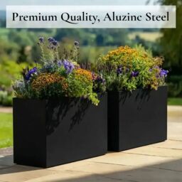 Woven Wood 80cm Long Zinc Galvanised Matte Black 60cm Tall Trough Planter - thumbnail 6