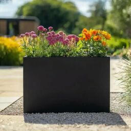 Woven Wood 80cm Long Zinc Galvanised Matte Black 60cm Tall Trough Planter - thumbnail 2