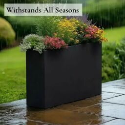 Woven Wood 80cm Long Zinc Galvanised Matte Black 60cm Tall Trough Planter - thumbnail 3