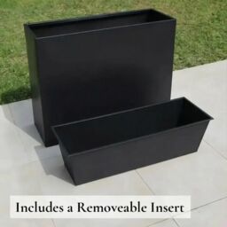 Woven Wood 80cm Long Zinc Galvanised Matte Black 60cm Tall Trough Planter - thumbnail 9