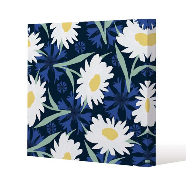 Benjamin Tate Design Daisies on Navy (Canvas Print) / 101 x 101 x 4cm in Natural - Size: 101 x 101 x 4 cm - image 1