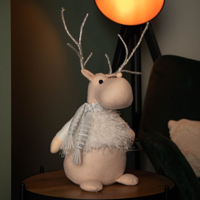 Samuel Alexander 52cm Battery Operated Plush White Christmas Reindeer with LED Lit Antlers - image 1