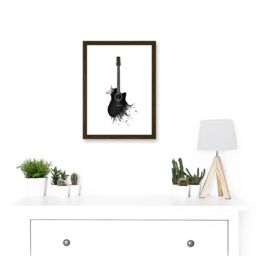 Artery8 Music Illustration Guitar Watersplash Bubble Effect A4 Artwork Framed Wall Art Print in Brown - thumbnail 2