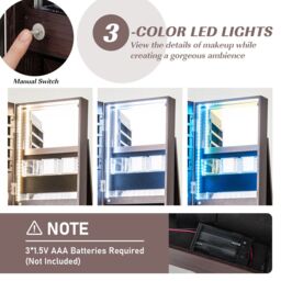Gymax 360° Rotating Jewelry Armoire with Full Length Mirror 3-Color Lighting in Dark Brown - thumbnail 5