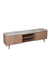 IH Design Upton Natural Marble Mango Wood Large TV Cabinet Taupe in Brown - thumbnail 3