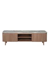 IH Design Upton Natural Marble Mango Wood Large TV Cabinet Taupe in Brown - thumbnail 2