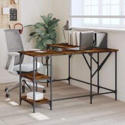 Berkfield Home Desk Smoked Oak 139x139x75 cm Engineered Wood in Brown - Size: 139 x 139 x 75 cm - thumbnail 1