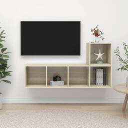 Berkfield Home 2 Piece TV Cabinet Set Sonoma Oak Engineered Wood in Light Tan - thumbnail 2