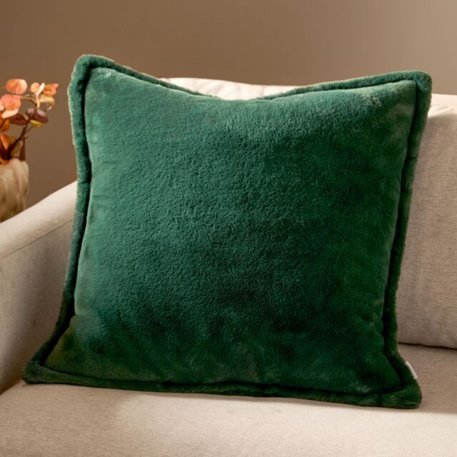 Furn Kallu Reversible Faux Fur Cushion in Dark Green - Size: 55 cm x 55 cm - image 1