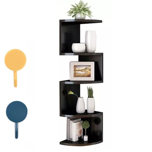 VOGREX Wooden Corner Shelves 5 Tier Floating Wall Mount Storage UK in Black - image 1