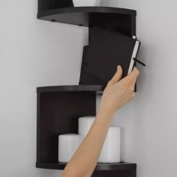 VOGREX Wooden Corner Shelves 5 Tier Floating Wall Mount Storage UK in Black - thumbnail 5