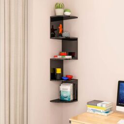 VOGREX Wooden Corner Shelves 5 Tier Floating Wall Mount Storage UK in Black - thumbnail 3