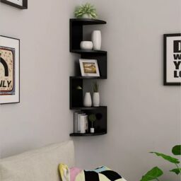 VOGREX Wooden Corner Shelves 5 Tier Floating Wall Mount Storage UK in Black - thumbnail 6