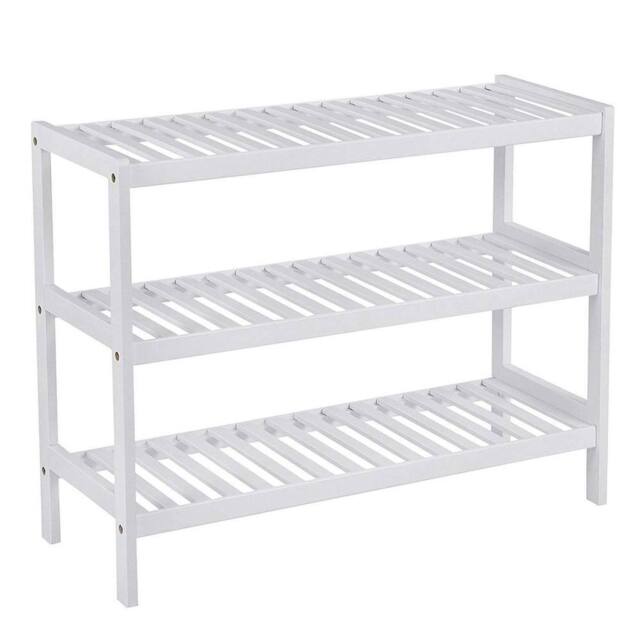 Kelvenix White 3 Tier Bamboo Wooden Shoe Storage - Size: 0.6m2 - image 1