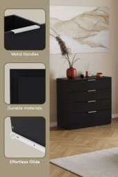 Home Discount Vida Designs Trega 4 Drawer Chest of Drawers Space Saving Bedroom in Black - thumbnail 3