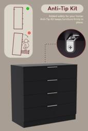 Home Discount Vida Designs Trega 4 Drawer Chest of Drawers Space Saving Bedroom in Black - thumbnail 5