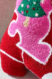 Catherine Lansfield 'Santa's Howdy Christmas' Boot Boucle 3D Shaped Cushion in Pink - thumbnail 2
