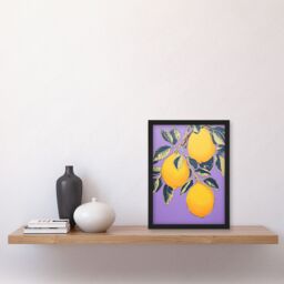 Artery8 Wall Art Print Lemon Tree Branch Vibrant Yellow Purple Green Kitchen Artwork Framed - Size: A4 - thumbnail 4