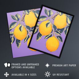 Artery8 Wall Art Print Lemon Tree Branch Vibrant Yellow Purple Green Kitchen Artwork Framed - Size: A4 - thumbnail 2